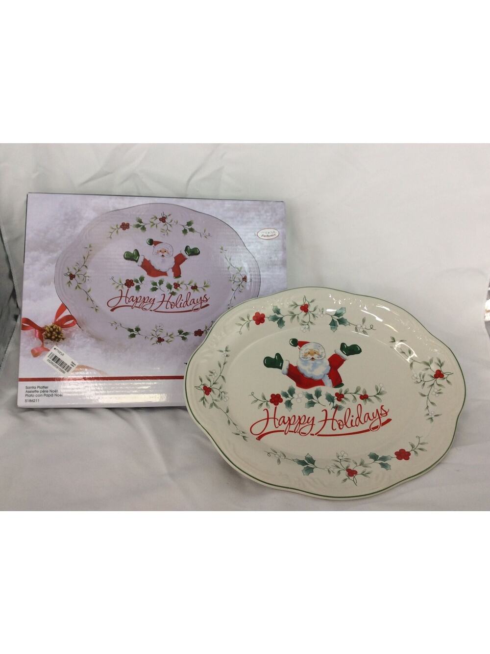 PFALTZGRAFF WINTERBERRY CERAMIC SANTA CLAUS SANTA PLATTER HAPPY HOLIDAYS